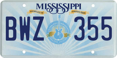 MS license plate BWZ355