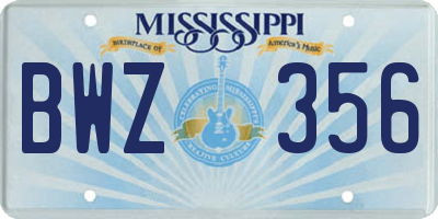 MS license plate BWZ356