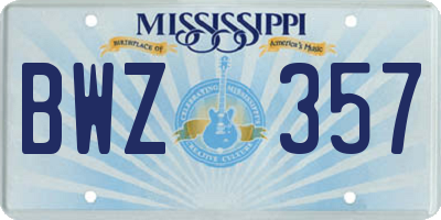 MS license plate BWZ357