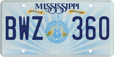 MS license plate BWZ360