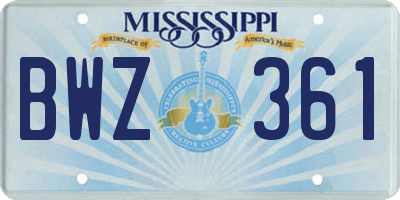 MS license plate BWZ361