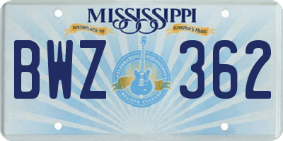 MS license plate BWZ362