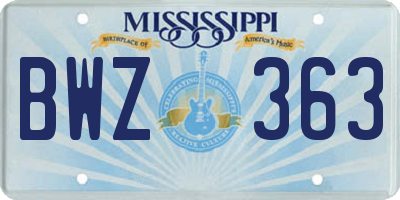 MS license plate BWZ363