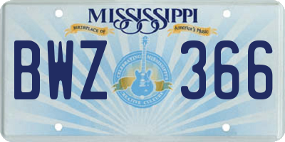 MS license plate BWZ366
