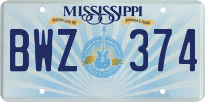 MS license plate BWZ374
