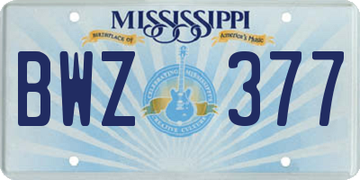 MS license plate BWZ377