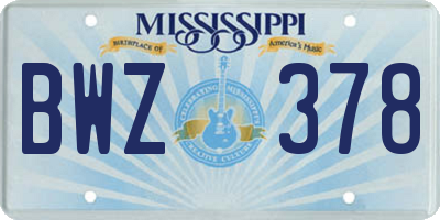MS license plate BWZ378