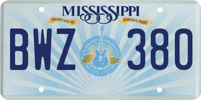 MS license plate BWZ380