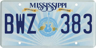 MS license plate BWZ383