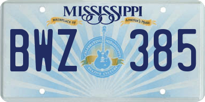MS license plate BWZ385