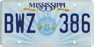MS license plate BWZ386