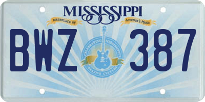 MS license plate BWZ387