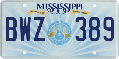 MS license plate BWZ389