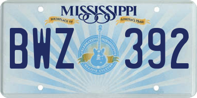 MS license plate BWZ392