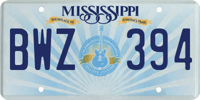 MS license plate BWZ394
