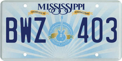 MS license plate BWZ403