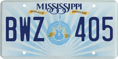MS license plate BWZ405