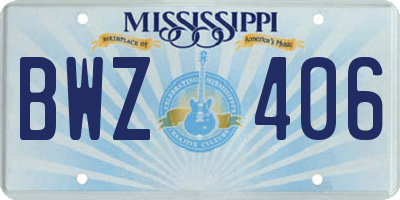 MS license plate BWZ406