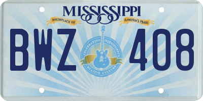 MS license plate BWZ408