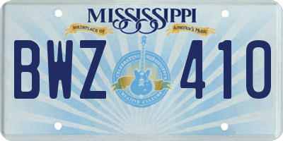 MS license plate BWZ410