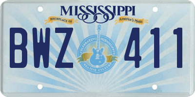 MS license plate BWZ411