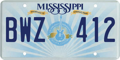 MS license plate BWZ412
