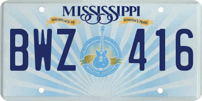 MS license plate BWZ416