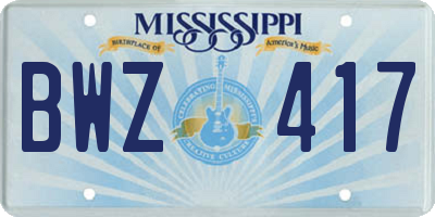MS license plate BWZ417