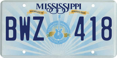 MS license plate BWZ418