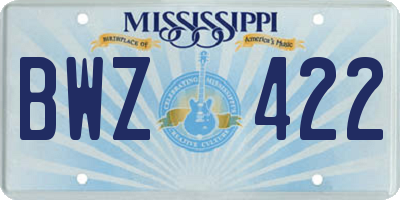 MS license plate BWZ422