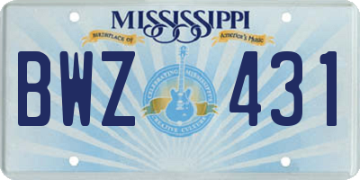 MS license plate BWZ431