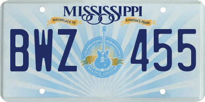 MS license plate BWZ455