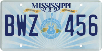 MS license plate BWZ456