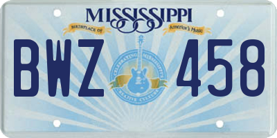 MS license plate BWZ458