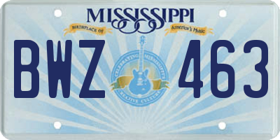 MS license plate BWZ463