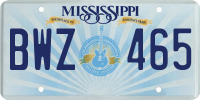 MS license plate BWZ465