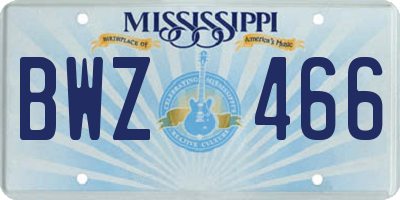 MS license plate BWZ466