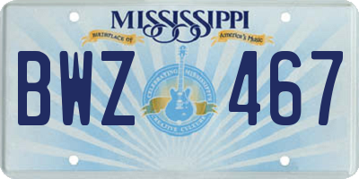 MS license plate BWZ467