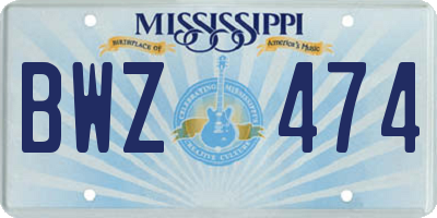 MS license plate BWZ474