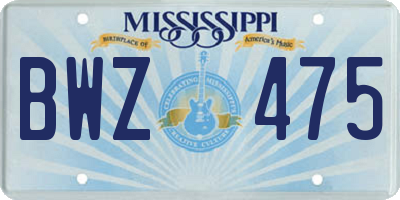 MS license plate BWZ475