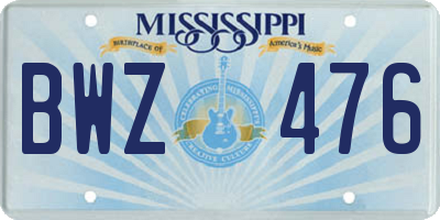 MS license plate BWZ476