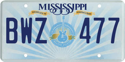 MS license plate BWZ477
