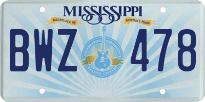 MS license plate BWZ478