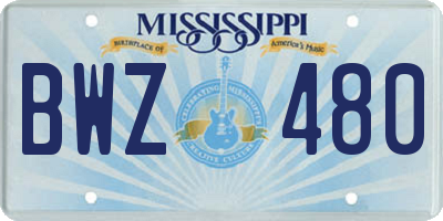 MS license plate BWZ480
