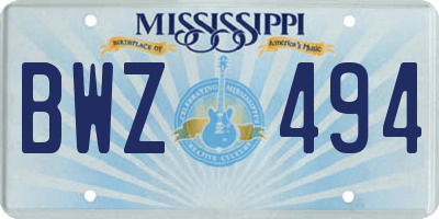 MS license plate BWZ494