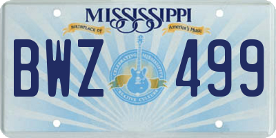 MS license plate BWZ499