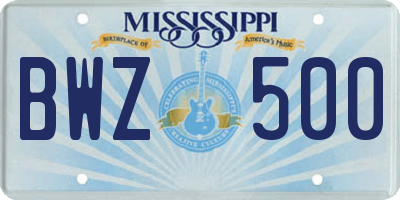 MS license plate BWZ500