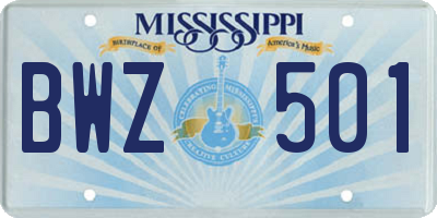 MS license plate BWZ501