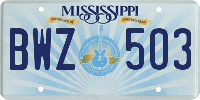 MS license plate BWZ503