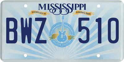 MS license plate BWZ510
